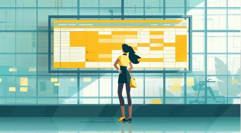 Project manager in front of a giant schedule